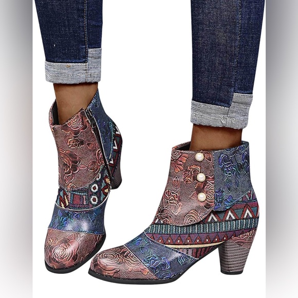 Breathable Chunky High Heel Sz 8 Retro Zipper Breathable Short Boots nwt - Picture 3 of 7